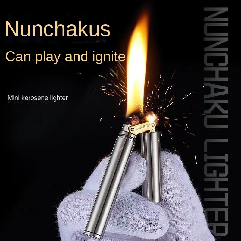 Fire Starting Kit - ไฟแช็คทองเหลืองขนาดเล็ก กันลม สไตล์เรโทร แบบหมุนจุดไฟ ไม่ใช้ไฟ ของเล่นสำหรับผู้ชาย