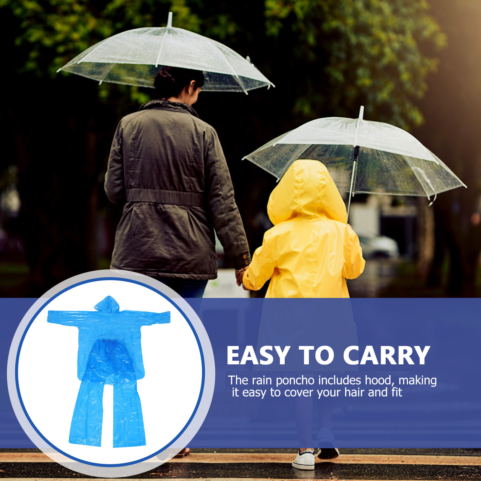 Emergency Poncho Rain - ชุดกันฝนฉุกเฉิน เสื้อกันฝนพร้อมกางเกง มีฮู้ดพลาสติกใส กันน้ำ คลุมทั้งตัว สำหรับผู้ชายและผู้หญิง