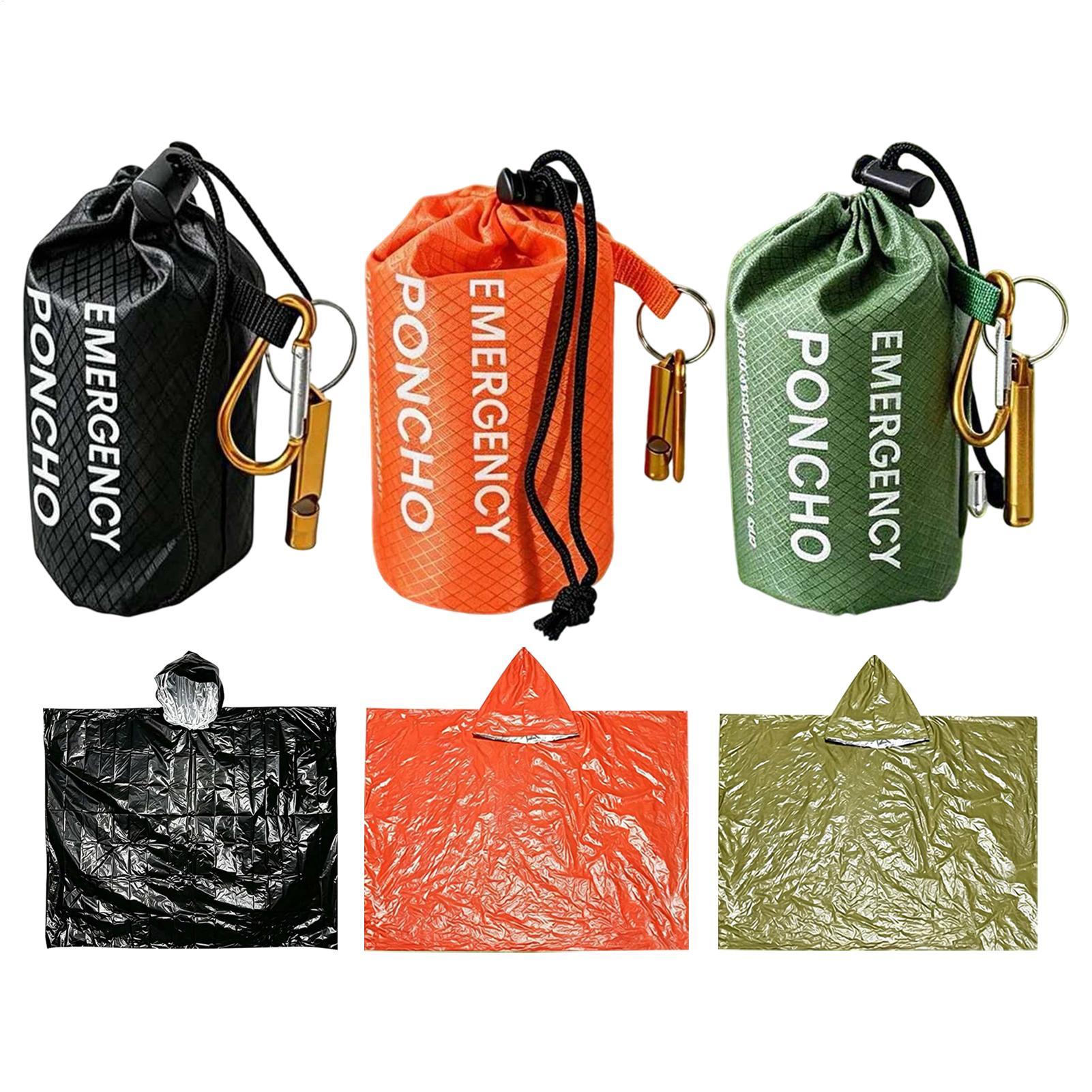 Survival Blanket Reflective - ชุดเสื้อกันฝนฉุกเฉิน 3 ชิ้น พร้อมผ้าห่มกันหนาวสะท้อนความร้อน กันน้ำ สำหรับกิจกรรมกลางแจ้ง